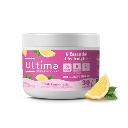 Ultima Replenisher Daily Electrolyte Powder Drink Mix – Pink Lemonade, 30 Servings Canister – Zero Sugar Hydration Powder with 6 Electrolytes & Minerals Ultima Replenisher