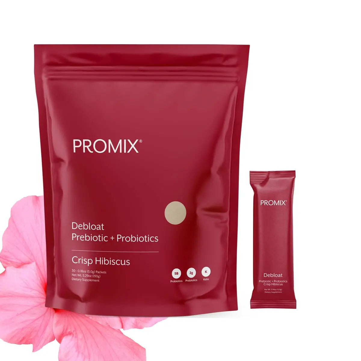 ProMix Nutrition Debloat Prebiotics and Probiotics Immune Support Supplement for Digestion, Cortisol Health, Gut Cleanse - Hibiscus ProMix Nutrition