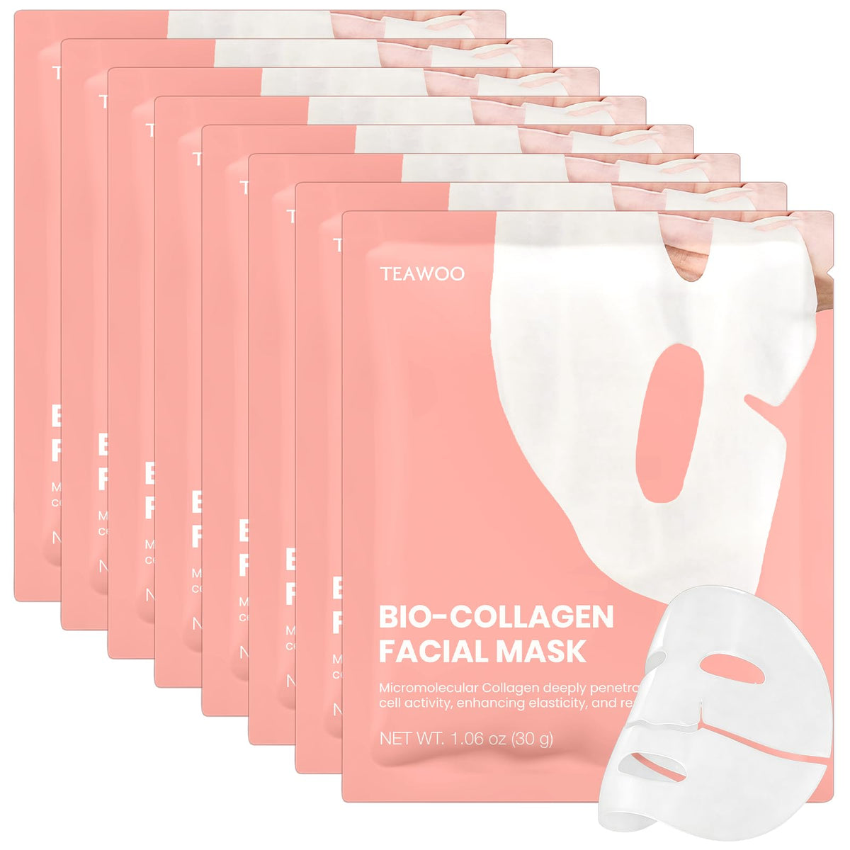 Bio-Collagen Facial Mask 8 EA, Hydrating & Soothing Hydrogel Face Mask TEAWOO