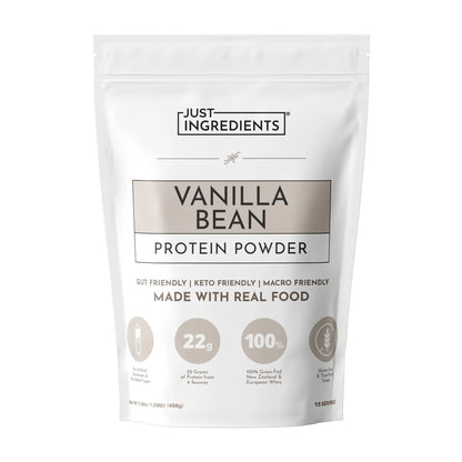 JUST INGREDIENTS Vanilla Protein Powder - Grass-Fed Whey Blend, Organic, Gluten Free, Dairy Free, Soy Free - 15 Servings, 22g Protein JUST INGREDIENTS