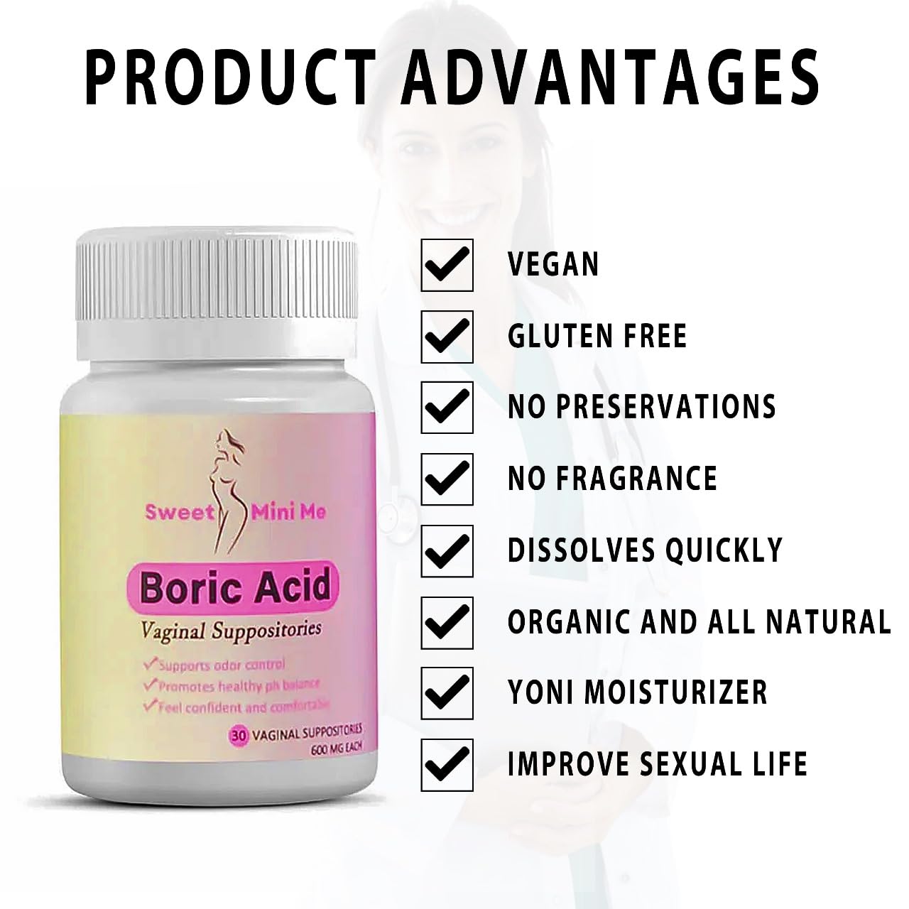 Sweet Mini Me 600mg Boric Acid Suppositories – Natural Vaginal Health Support for Women – pH Balance, Odor & Itch Relief – 30 Count Capsules Generic buy australia supplements