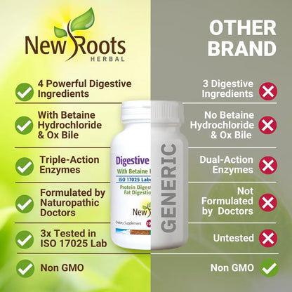Digestive Enzymes with Ox Bile and Betaine HCl (100 Caps) Ox Bile Supplements for No Gallbladder with Papain & Pepsin A | Pancrease Cleanse & Detox NEW ROOTS HERBAL