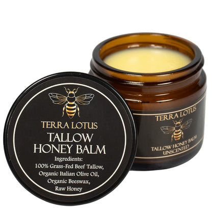 Terra Lotus - Organic Grass-Fed Beef Tallow Balm with Raw Honey - Moisturizing Cream - Handmade All-Natural Moisturizer (2 Oz, Unscented) Terra Lotus
