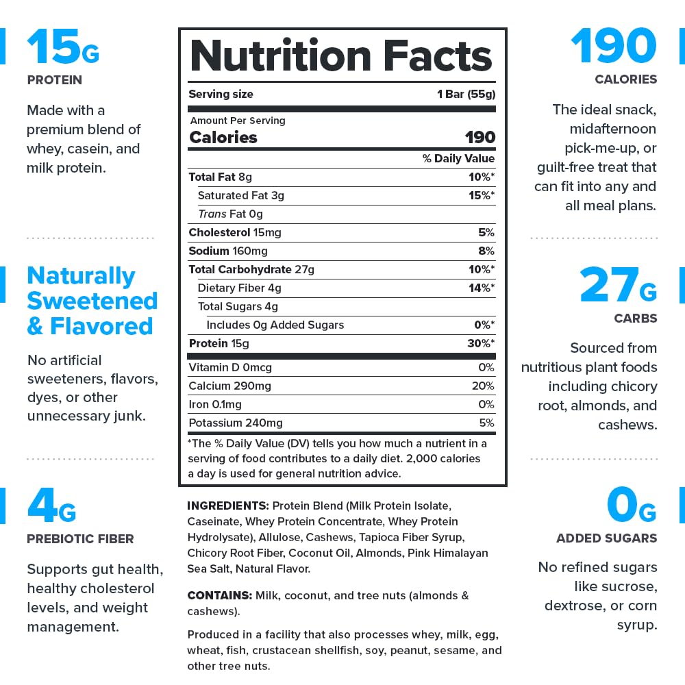 Legion Chocolate Chip Cookie Dough Protein Bar - 100% Whey Protein Bars Low Sugar High Protein with Prebiotic Fiber - Soy-Free, Gluten Free, Naturally Flavored, Low Fat, High Protein Bars (12 Count)
