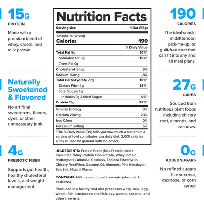 Legion Chocolate Chip Cookie Dough Protein Bar - 100% Whey Protein Bars Low Sugar High Protein with Prebiotic Fiber - Soy-Free, Gluten Free, Naturally Flavored, Low Fat, High Protein Bars (12 Count)