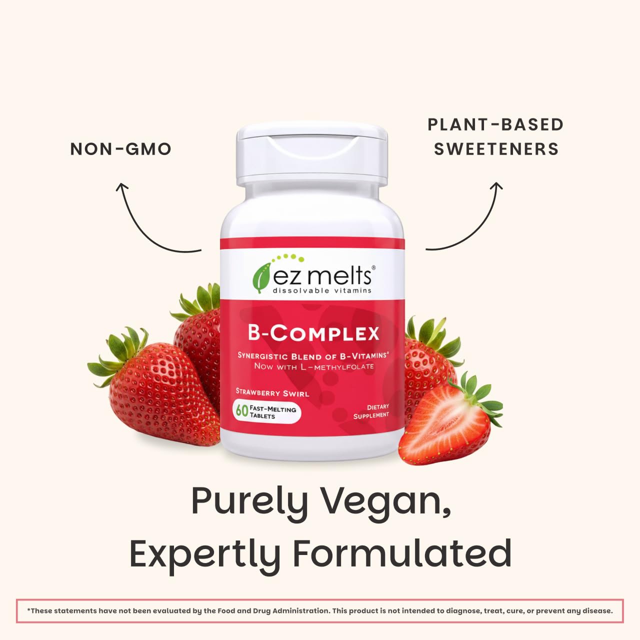 EZ Melts Dissolvable B-Complex - Vitamin B Complex - Provides Energy Metabolism & Heart Health Support - with Methylated B12 & Folate - Non-GMO & Vegan EZ Melts