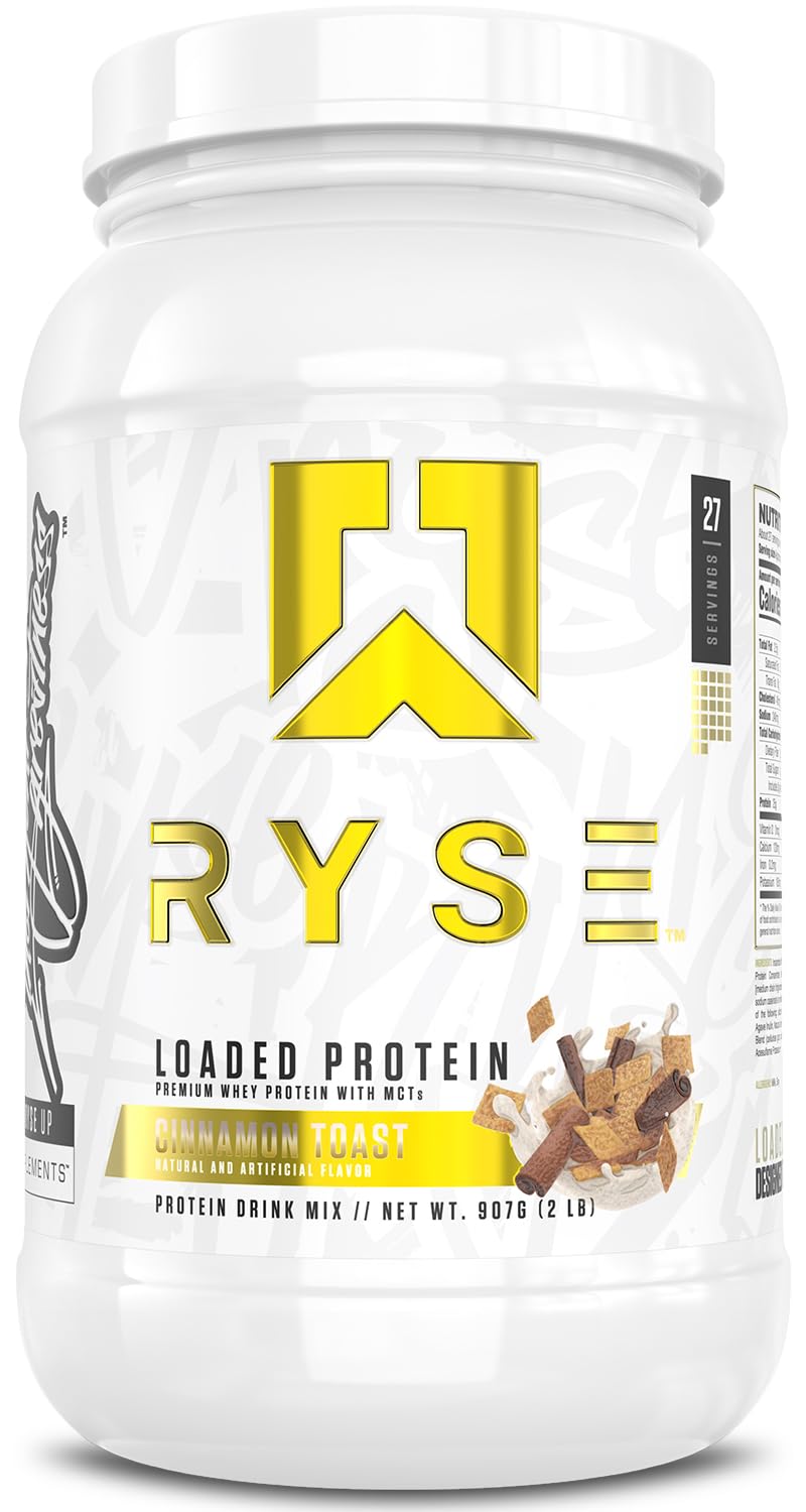 RYSE Loaded Protein Powder - Jet-Puffed Marshmallow - 25g Whey Protein Isolate & Concentrate with Prebiotic Fiber & MCTs - Low Carb, Low Sugar, Digestive-Friendly - 27 Servings / 2 lb Tub