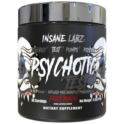 Insane Labz Psychotic Test, High Stim Testosterone Energy and Pump Boosting Pre-Workout Powder with DMAE Bitartrate, D Aspartic Acid, Creatine HCL and Glycerol Monostearate, 30 Servings (Lemon-Lime)