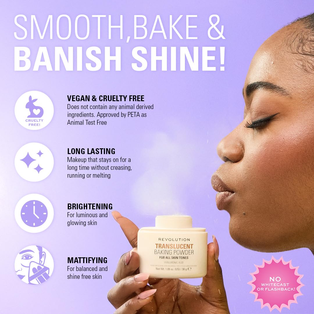 Revolution Beauty, Loose Baking Powder, Makeup Setting Powder, Long Lasting Coverage, Mattifies & Reduces Shine, Banana, 1.12 Oz Makeup Revolution