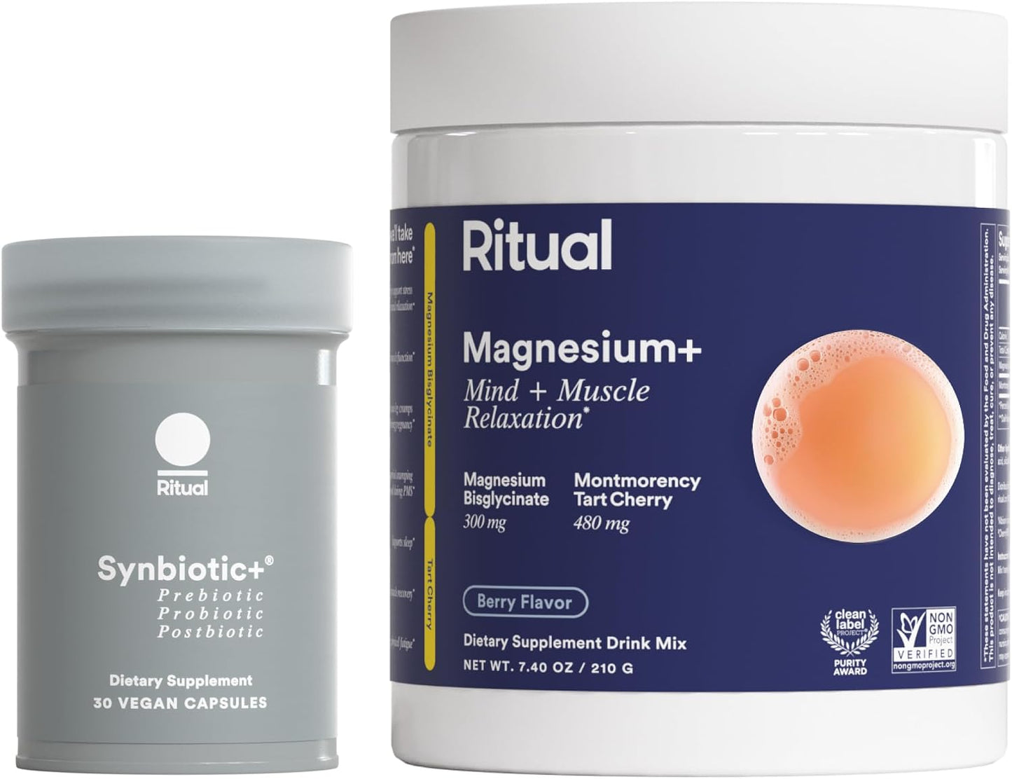 Ritual Mind, Muscle, & Gut Support Duo with Magnesium+ Drink Mix for Mind and Muscle Relaxation and Synbiotic+ for Daily Gut Health Support, 30 Day Supply