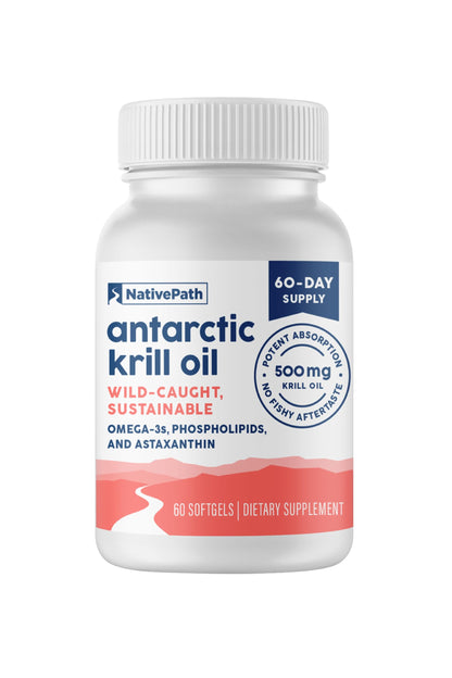NativePath Antarctic Krill Oil - Wild-Caught Omega 3 Krill Oil 500mg Softgels with EPA, DHA and Astaxanthin - Supplement for Joint, Hear NativePath