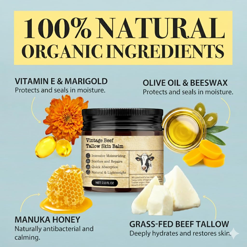 MTGBO Beef Tallow Honey Balm for Sensitive Skin: Organic Grass-Fed Whipped Tallow Moisturizer with Manuka Honey, Olive Oil, Jojoba Oil & Vitamin E, Non-Greasy Face and Body Cream, 2 oz MTGBO