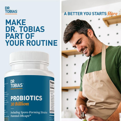 Dr. Tobias Probiotics 30 Billion, 10 Strains, 30 Billion CFU's, Targeted Release Probiotics for Women & Men, Supports Digestive Health, Shelf-Stable, Dr. Tobias