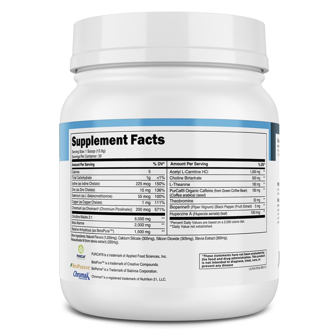 Transparent Labs Lean Pre-Workout - Body Recomposition Pre Workout for Men and Women with Acetyl L-Carnitine, Beta Alanine Powder, & PurCaf Organic Caffeine Powder - 30 Servings, Strawberry Lemonade