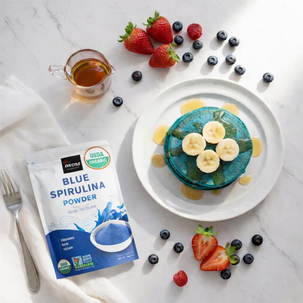 USDA Organic Blue Spirulina Powder (Phycocyanin Extract), No Fishy Smell, 100% Vegan Protein from Blue-Green Algae, 28 Servings Incas by Asiya Life