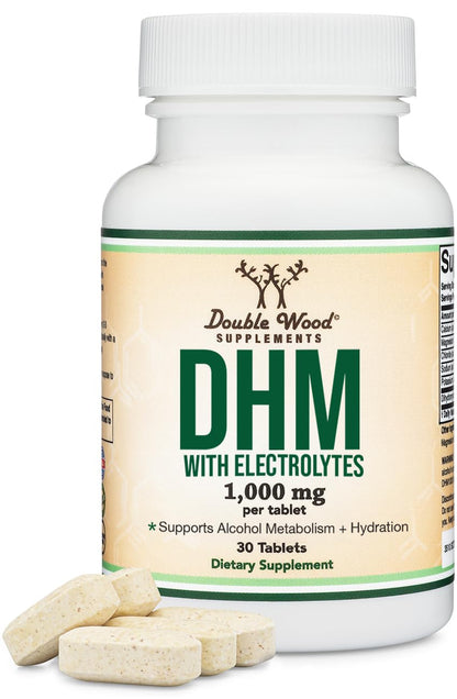 DHM1000 Dihydromyricetin (DHM) Tablets - Most Powerful DHM Supplement on The Market - 1,000mg per Capsule (30 Count) Enhanced with Electrolytes Double Wood Supplements