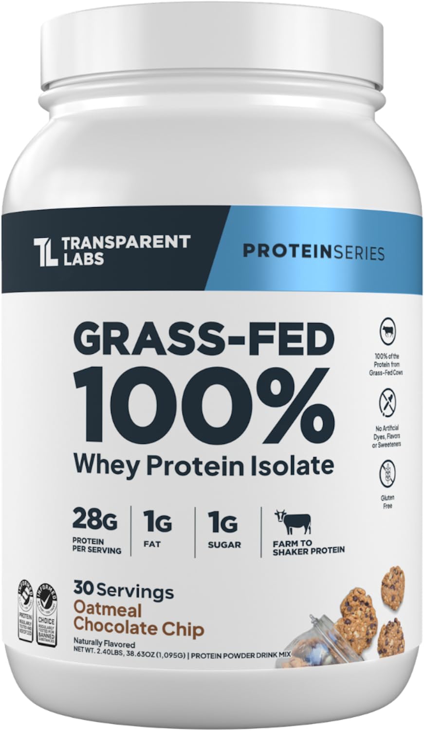 Transparent Labs Grass-Fed Whey Protein Isolate - Naturally Flavored, Gluten Free Whey Protein Powder with 28g of Protein per Serving & 9 Amino Acids - 30 Servings, French Vanilla