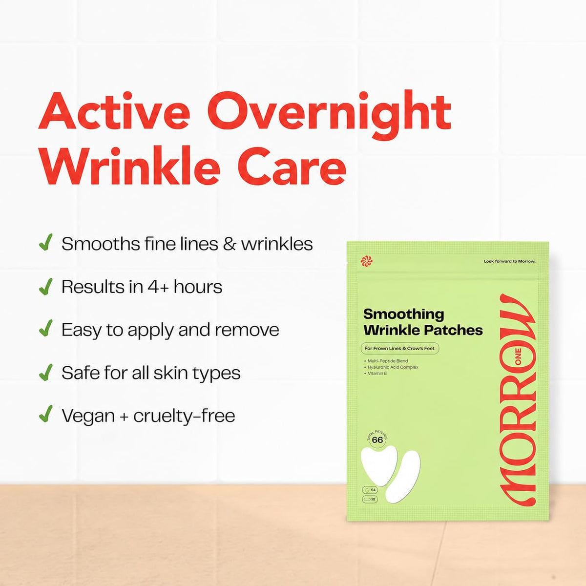Morrow One Wrinkle Patches Peptide Face Tape Overnight Smile Lines 66 Count Morrow