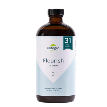 ENTEGRO Flourish Original Liquid Probiotic & Postbiotic Supplement - Glass | 11 Live Cultures | Gut & Digestive Health for Women, Men & Kids | Organic, Vegan