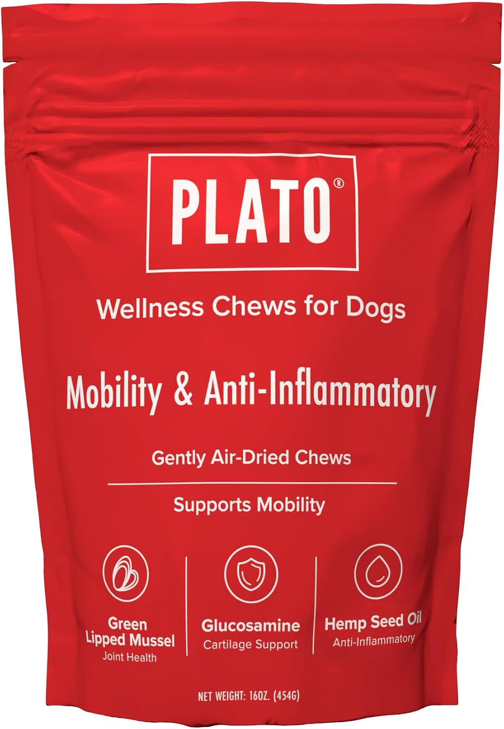 PLATO Pet Treats Air-Dried Wellness Chews for Dogs – Functional Dog Chews – Supports Mobility & Joint Health – Green-Lipped Mussel, Glucosamine & Hemp Seed Oil Recipe 16oz Gsupps Australia