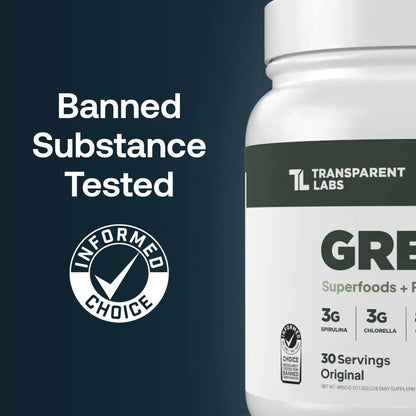 Transparent Labs Prebiotic Greens - Superfood Powder & Antioxidants Supplement with Organic Spirulina, Chloerra, Acacia, & Green Banana Powder - 30 Servings, Unflavored Transparent Labs