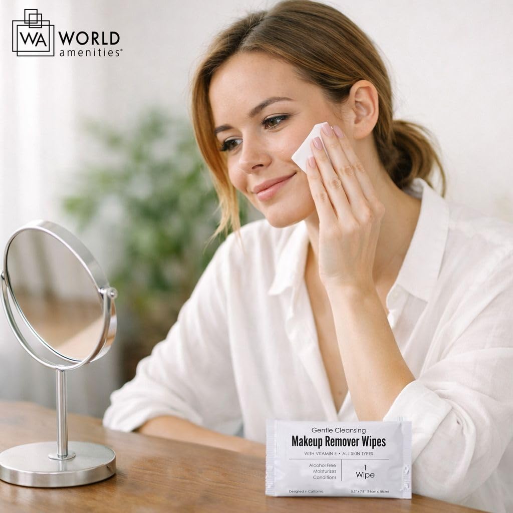 World Amenities Individual Makeup Remover Wipes, 50 Individually Wrapped World Amenities