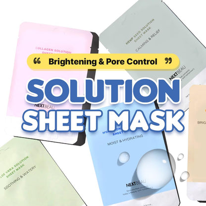 NEXTBEAU Solution Sheet Mask Variety Pack, 10 Count (5 Types x 2 Sheets), 0.74 fl oz Each, Korean Facial Sheet Masks for Daily Skincare NEXTBEAU