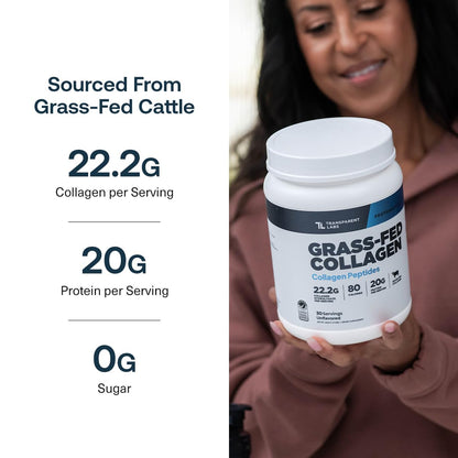Grass-Fed Collagen Peptides Powder - Unflavored Collagen Powder for Women & Men, 22G Grassfed Bovine Hydrolyzed Collagen Peptides per Serving for Skin, Hair, Bones & Muscle Recovery - 30 Servings