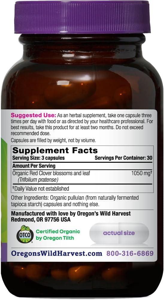 Oregon's Wild Harvest Red Clover Capsules, Non-GMO Organic Herbal Supplements, 90 Count,Organic Red Clover Blossoms and Leaf (Trifolium pratense), Non-GMO Vegan Capsules and Nothing Else Gsupps Australia