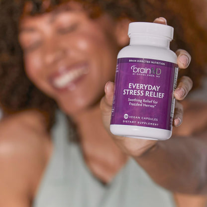 BRAINMD Dr Amen Everyday Stress Relief - 120 Capsules - Promotes Relaxation & Focus - Non-Drowsy - Gluten Free - 30 Servings