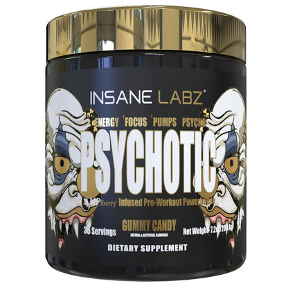 Insane Labz Psychotic Gold, High Stimulant Pre Workout Powder, Extreme Lasting Energy Focus, Pumps and Endurance with Beta Alanine, DMAE Bitartrate, NO Booster (35 Servings, Watermelon)