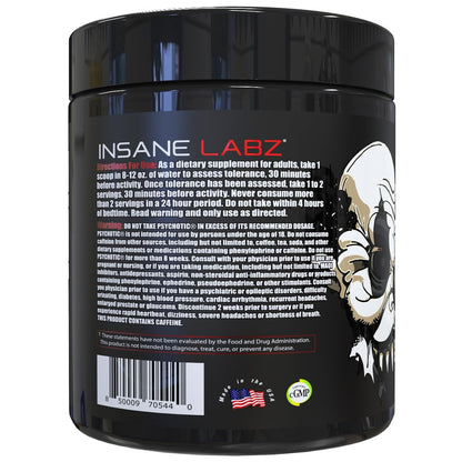Insane Labz Psychotic Black Edition Mid Stimulant Pre Workout Powder, Energy Focus Pumps, Loaded with Creatine Beta Alanine Taurine Fueled by AMPiberry, 35 Servings (Blue Raspberry)