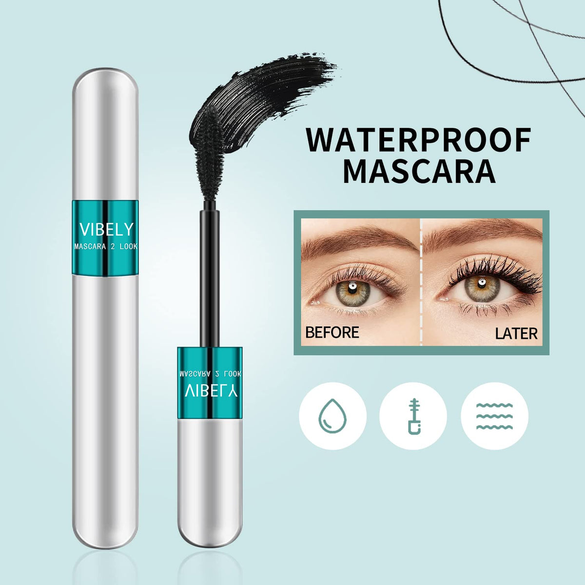 2 in 1 Mascara 5x Longer Waterproof Lash Cosmetics Natural Lengthening and Thickening Effect No Clumping Superstrong Magic 4d Silk Fiber for Vibely Mascara Makeup VIBELY