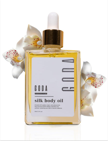 GODA Silk Body Oil Women - Firming Anti Aging Moisturizing Formula, Crepey Skin Hydrating After Shower, Scented Organic Blend Premium Skincare GODA