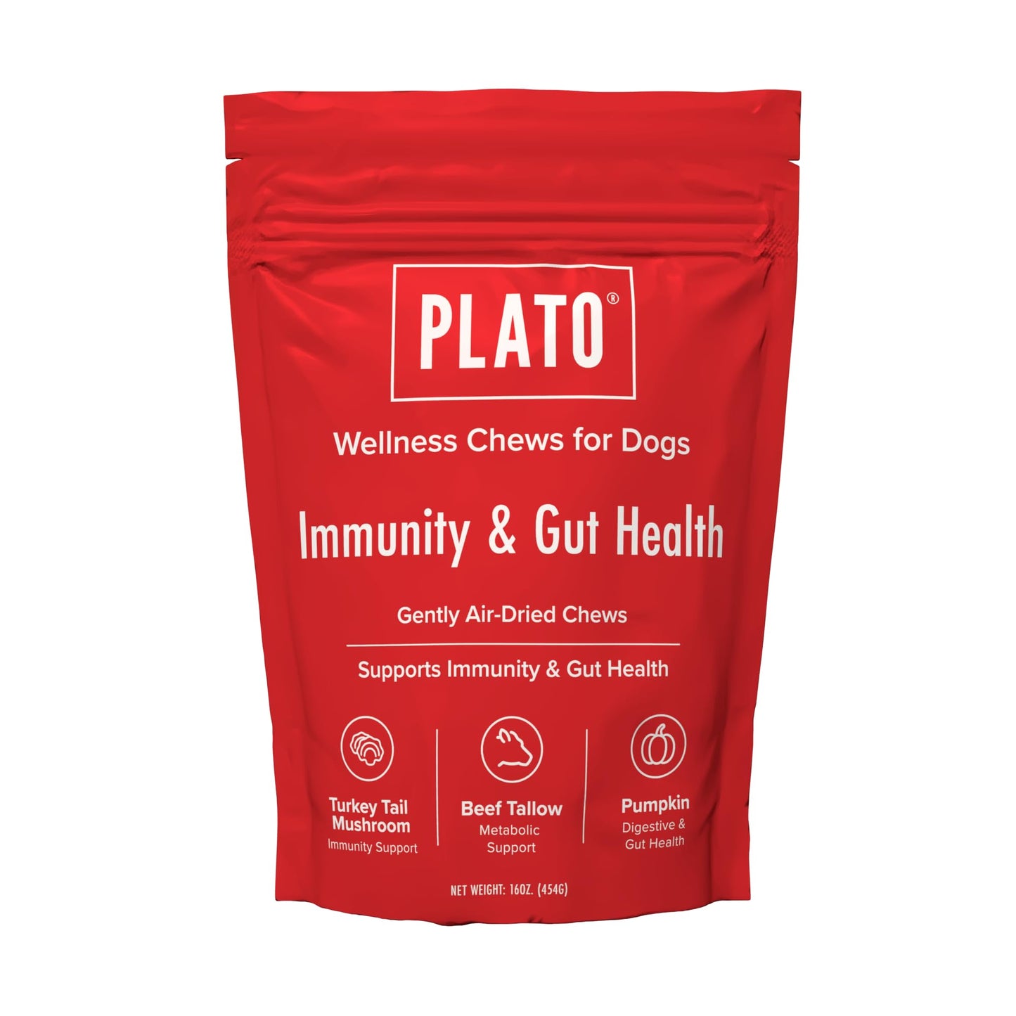 PLATO Pet Treats Air-Dried Wellness Chews for Dogs – Functional Dog Chews – Supports Immunity & Gut Health – Turkey Tail Mushroom, Pumpkin & Beef Tallow Recipe 8oz Gsupps Australia