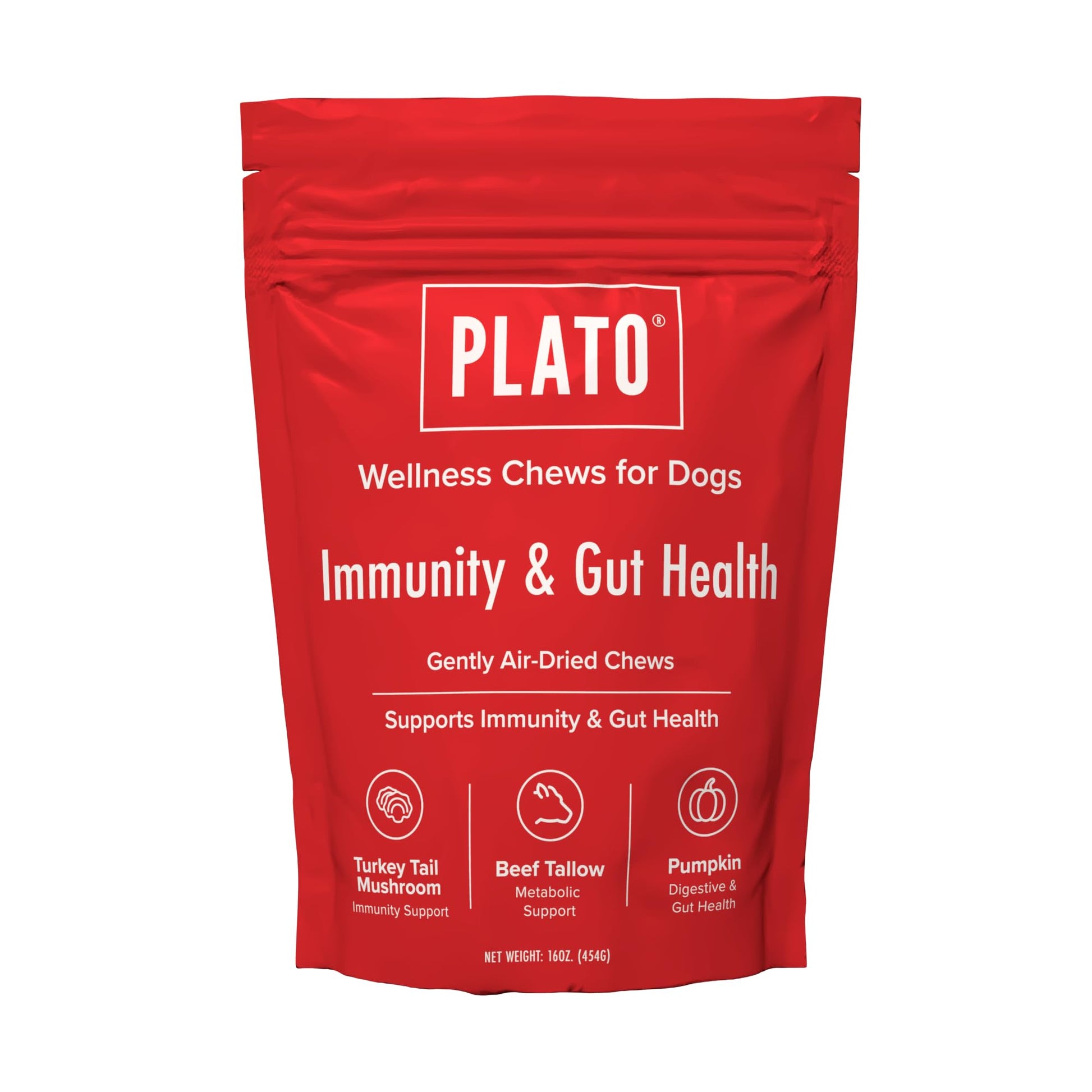 PLATO Pet Treats Air-Dried Wellness Chews for Dogs – Functional Dog Chews – Supports Immunity & Gut Health – Turkey Tail Mushroom, Pumpkin & Beef Tallow Recipe 8oz Gsupps Australia