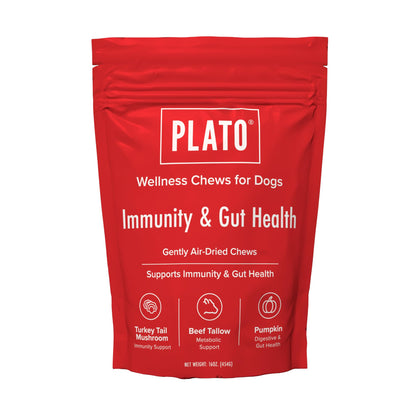 PLATO Pet Treats Air-Dried Wellness Chews for Dogs – Functional Dog Chews – Supports Immunity & Gut Health – Turkey Tail Mushroom, Pumpkin & Beef Tallow Recipe 8oz Gsupps Australia