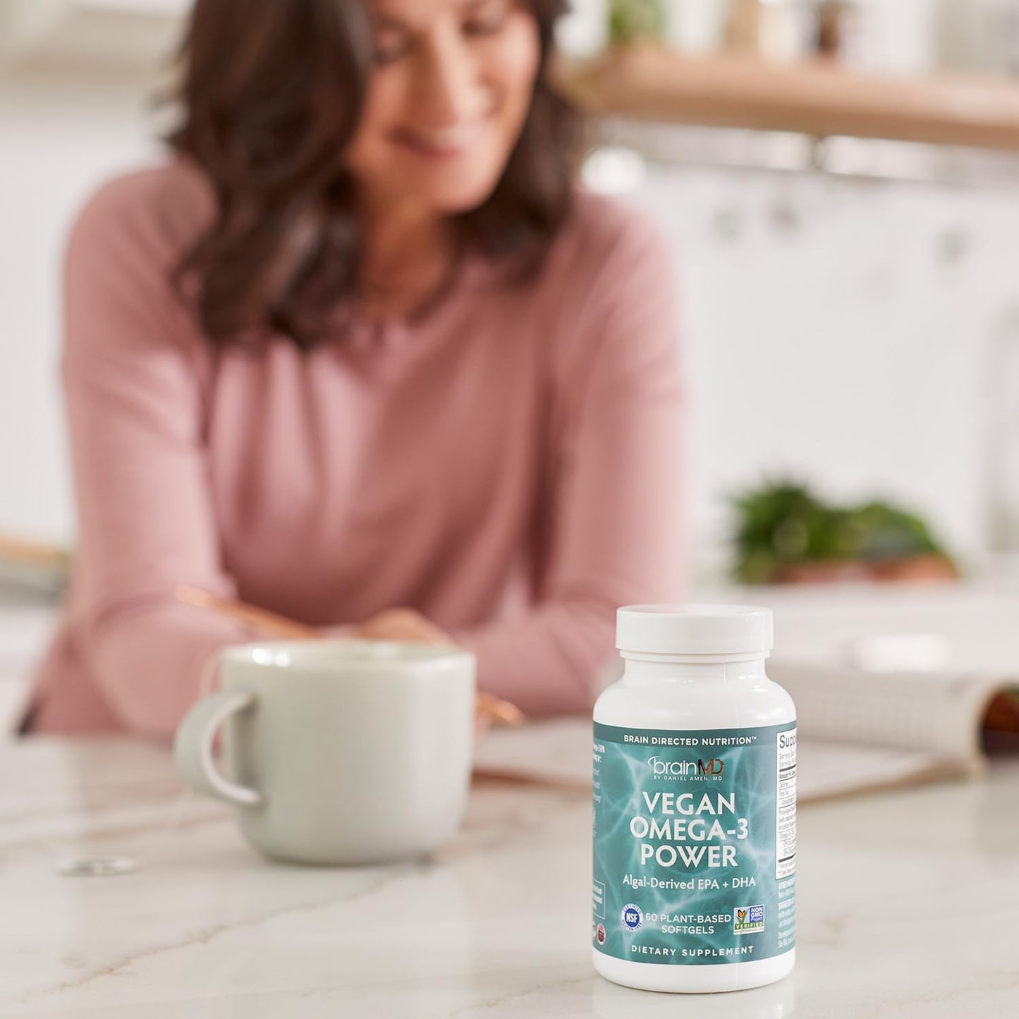 BRAINMD Dr Amen Vegan Omega-3 Power - 60 Plant-Based Softgels - 1,100 mg of EPA & DHA - Supports Focus, Memory & Heart Health - Vegan, Gluten Free & Non-GMO - 30 Servings