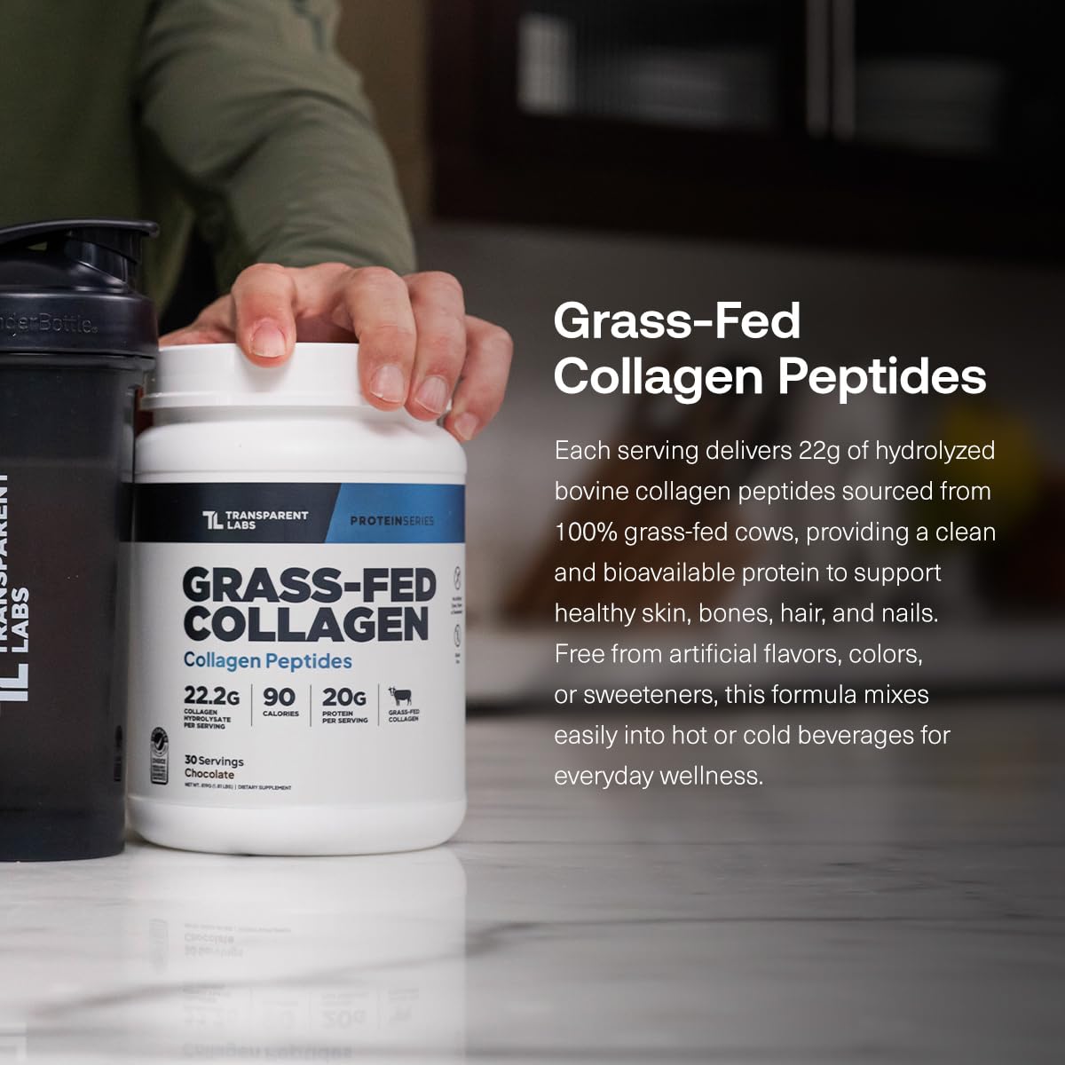 Grass-Fed Collagen Peptides Powder - Unflavored Collagen Powder for Women & Men, 22G Grassfed Bovine Hydrolyzed Collagen Peptides per Serving for Skin, Hair, Bones & Muscle Recovery - 30 Servings