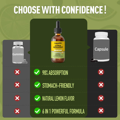 HOLLEGEND Citrus Bergamot Liquid Drops, Organic Citrus Bergamot 1000mg Supplement, Plus Soursop, CoQ10, Vitamin D3, K2, HOLLEGEND