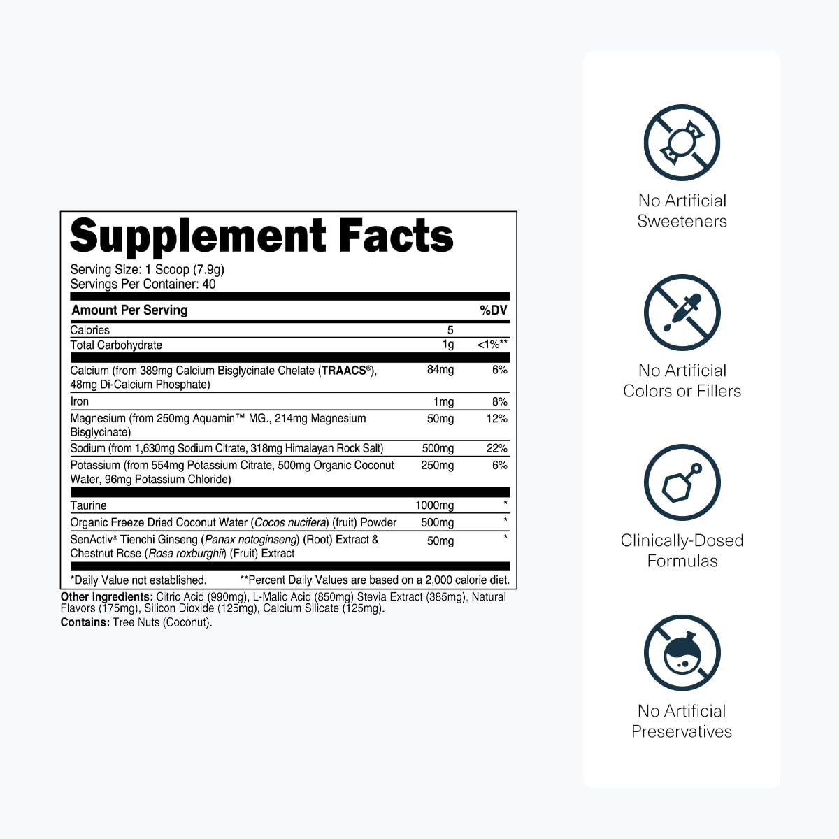 Transparent Labs Hydrate Naturally Sweetened Electrolytes Powder - Hydration Powder Electrolytes with Coconut Water, Calcium, Taurine, & Potassium - 40 Servings, Tropical Punch