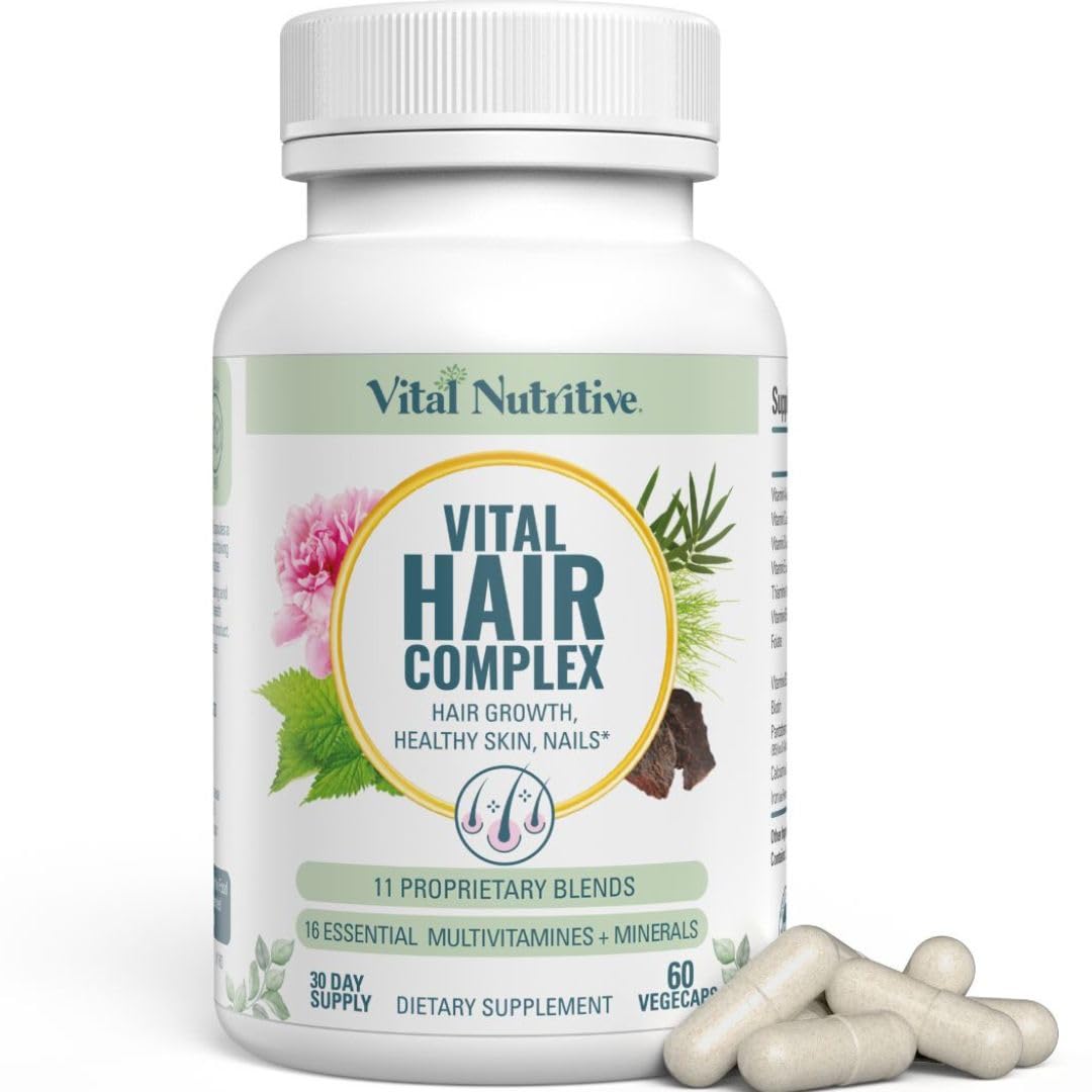 VITAL NUTRITIVE Vital Hair Complex – Biotin & Vitamin B Hair Vitamins for Women & Men – Supports Healthy Hair, Skin & Nails – Hormone-Free, Gluten-Free VITAL NUTRITIVE