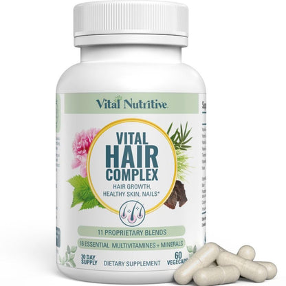VITAL NUTRITIVE Vital Hair Complex – Biotin & Vitamin B Hair Vitamins for Women & Men – Supports Healthy Hair, Skin & Nails – Hormone-Free, Gluten-Free VITAL NUTRITIVE