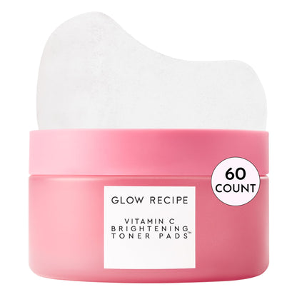 Glow Recipe Vitamin C Brightening Toner Pads - Korean Vitamin C Face Pads for Dark Circles Under-Eye and Cheeks - Light Face Exfoliator - Niacinamide, Caffeine, Guava - Fragrance-Free (60 Count) Glow Recipe