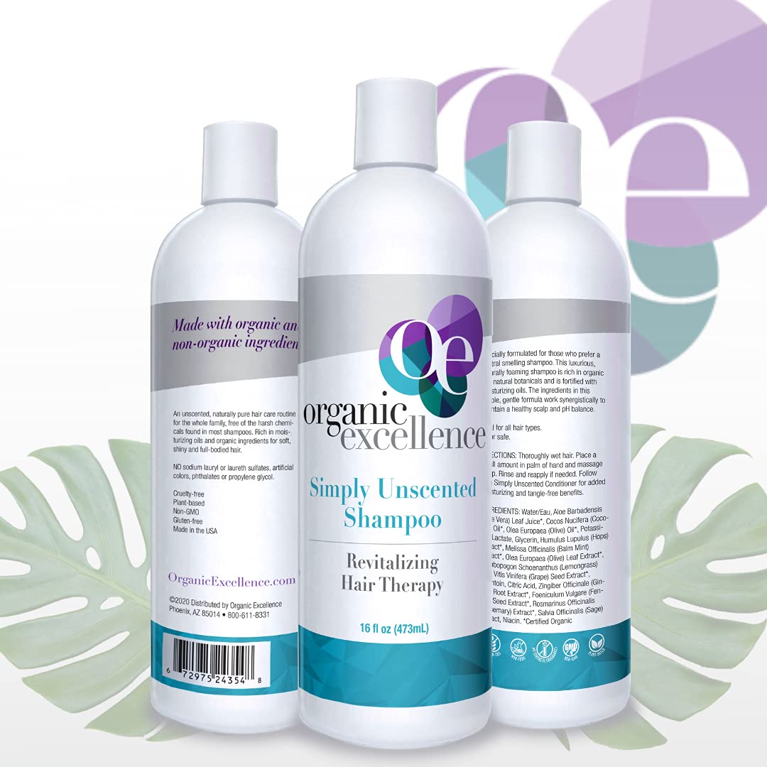 Organic Excellence All Natural Chemical-Free Shampoo | Non-Toxic, Sulfate-Free, Paraben-Free, Fragrance-Free for Men, Women, and Kids - Color-safe 16 fl oz (473 ml) Organic Excellence buy australia supplements