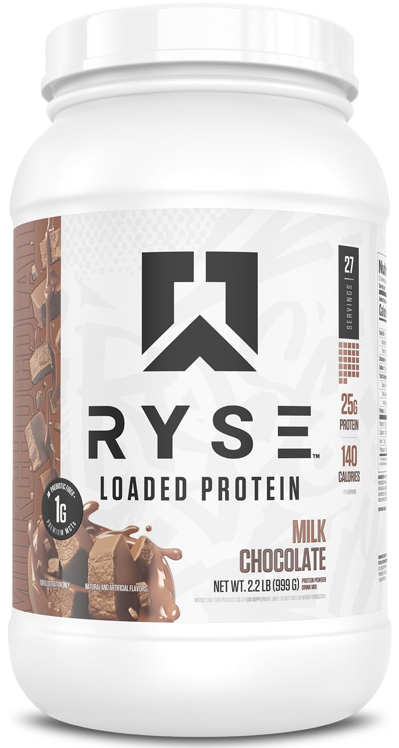 RYSE Loaded Protein Powder - Jet-Puffed Marshmallow - 25g Whey Protein Isolate & Concentrate with Prebiotic Fiber & MCTs - Low Carb, Low Sugar, Digestive-Friendly - 27 Servings / 2 lb Tub