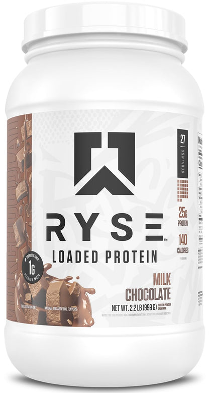 RYSE Loaded Protein Powder - Jet-Puffed Marshmallow - 25g Whey Protein Isolate & Concentrate with Prebiotic Fiber & MCTs - Low Carb, Low Sugar, Digestive-Friendly - 27 Servings / 2 lb Tub