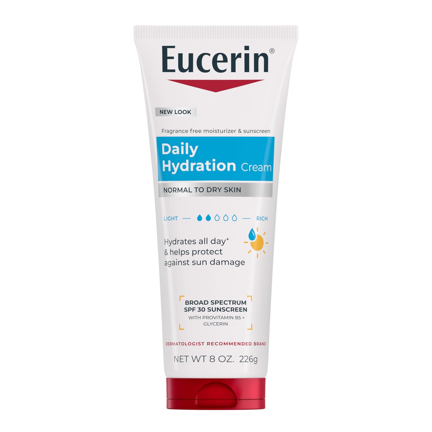 Eucerin Daily Hydration Broad Spectrum SPF 30 Sunscreen Body Cream for Dry Skin, Fragrance Free Sunscreen Moisturizer, 8 Oz Tube Eucerin