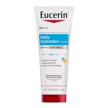 Eucerin Daily Hydration Broad Spectrum SPF 30 Sunscreen Body Cream for Dry Skin, Fragrance Free Sunscreen Moisturizer, 8 Oz Tube Eucerin