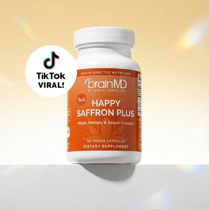 BRAINMD Dr Amen Happy Saffron Plus - 90 Capsules - with Saffron Flower Extract, Curcumin & Zinc - Vegan, Gluten Free - 30 Servings | 30 Servings